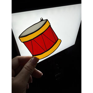 Vintage Stained Glass Drum 3.25" Christmas Tree Ornament